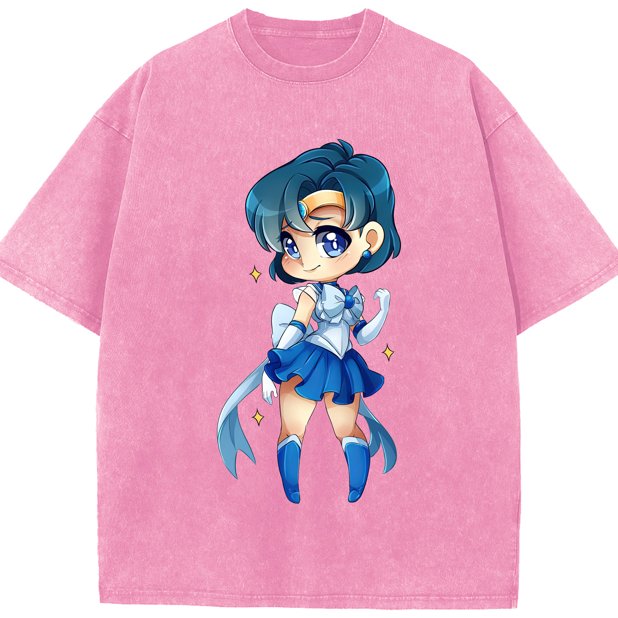 （画像用） 美少女戦士セーラームーン 水野 亜美 みずの あみ Sailor Moon Mizuno Ami 綿100% ヴィンテージ風 半袖Tシャツ（フロントプリント）